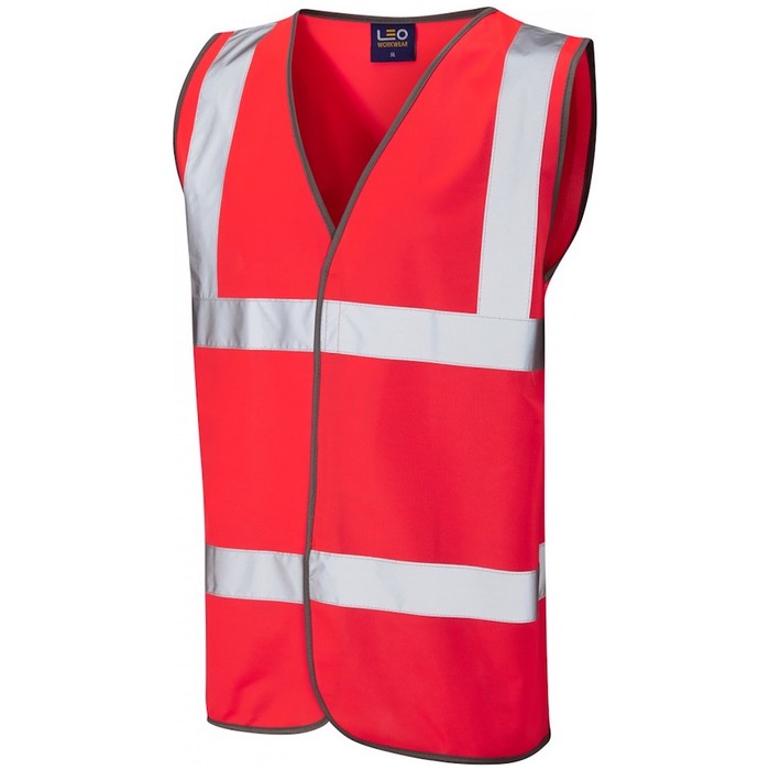 Leo Workwear W01-R Tarka Hi Vis Waistcoat Red ISO 20471 Class 2